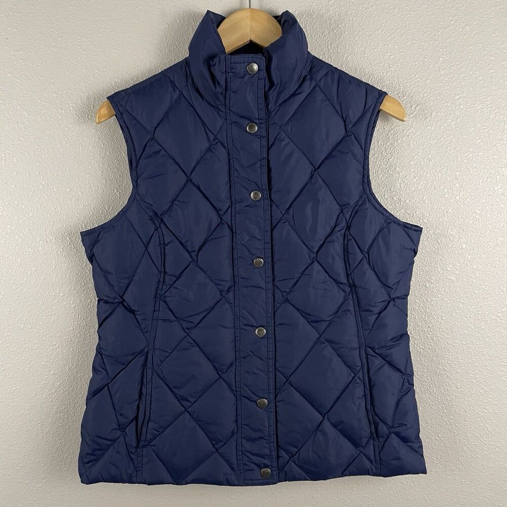 Lands End Womens S Blue Lightweight Diamond Quilted Down Puffer Vest Full Zip
